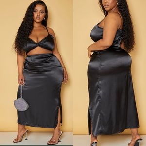 Satin black midi dress